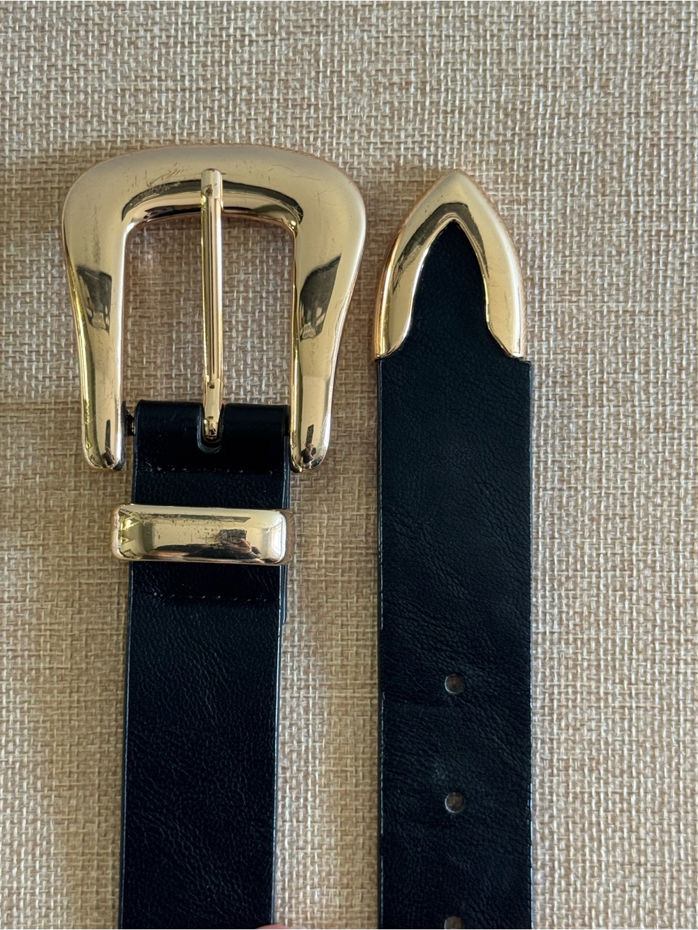 Dynamite Black Leather Belt with Gold Buckle